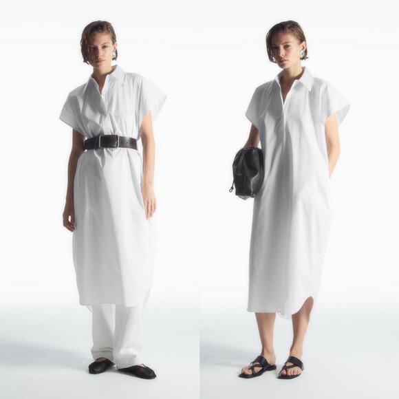 COS Oversized Maxi Shirt Dress White Sz 8 Minimal - Picture 1 of 7